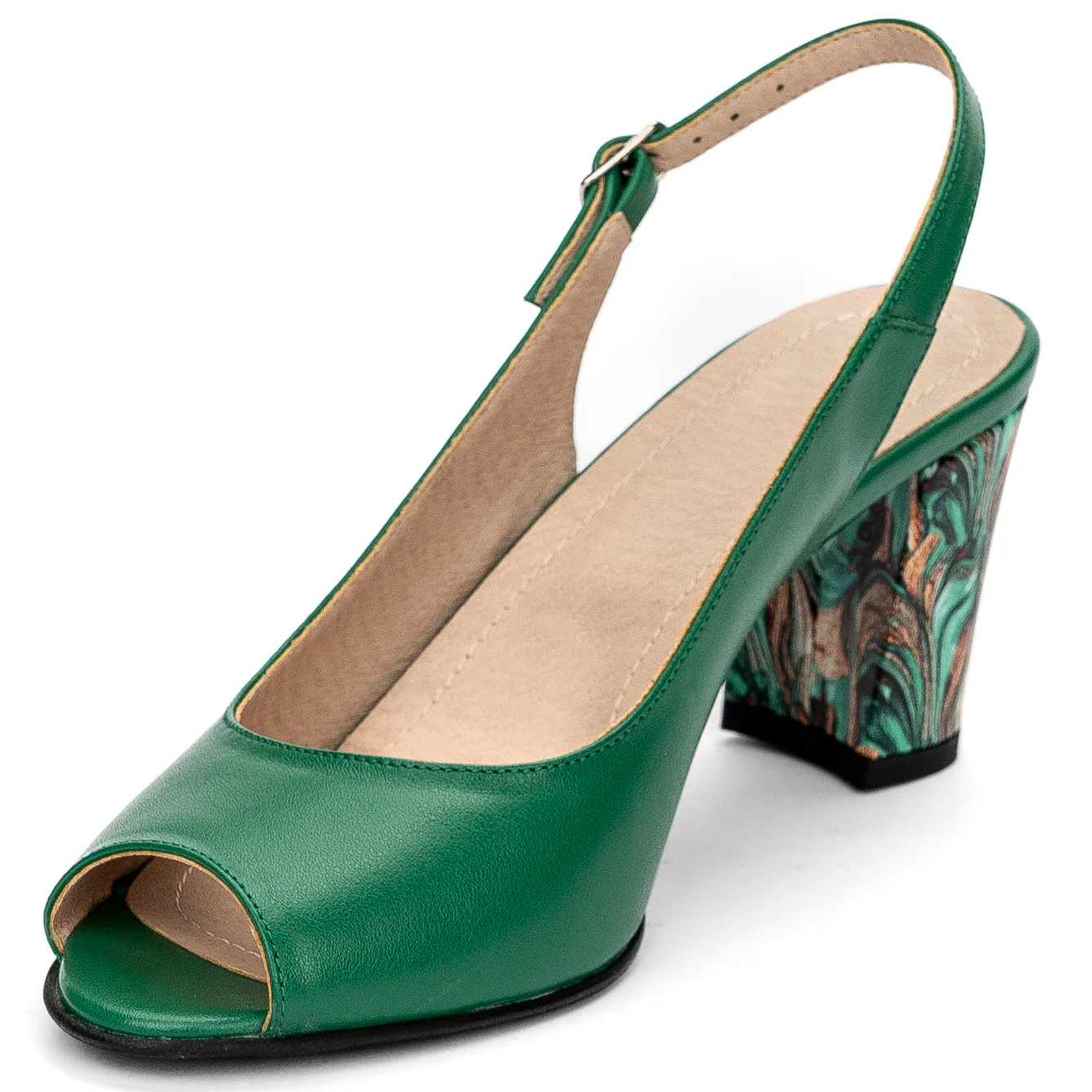 Sandale dama din piele naturala verde cu toc gros 7 cm 13678 - Image 3