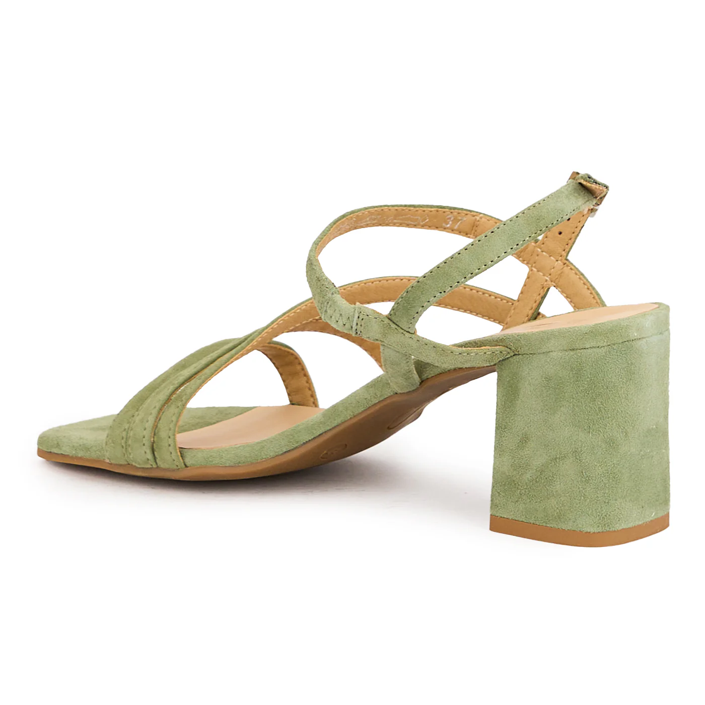 Sandale dama din piele naturala verde cu toc gros 7 cm 16194 - Image 2