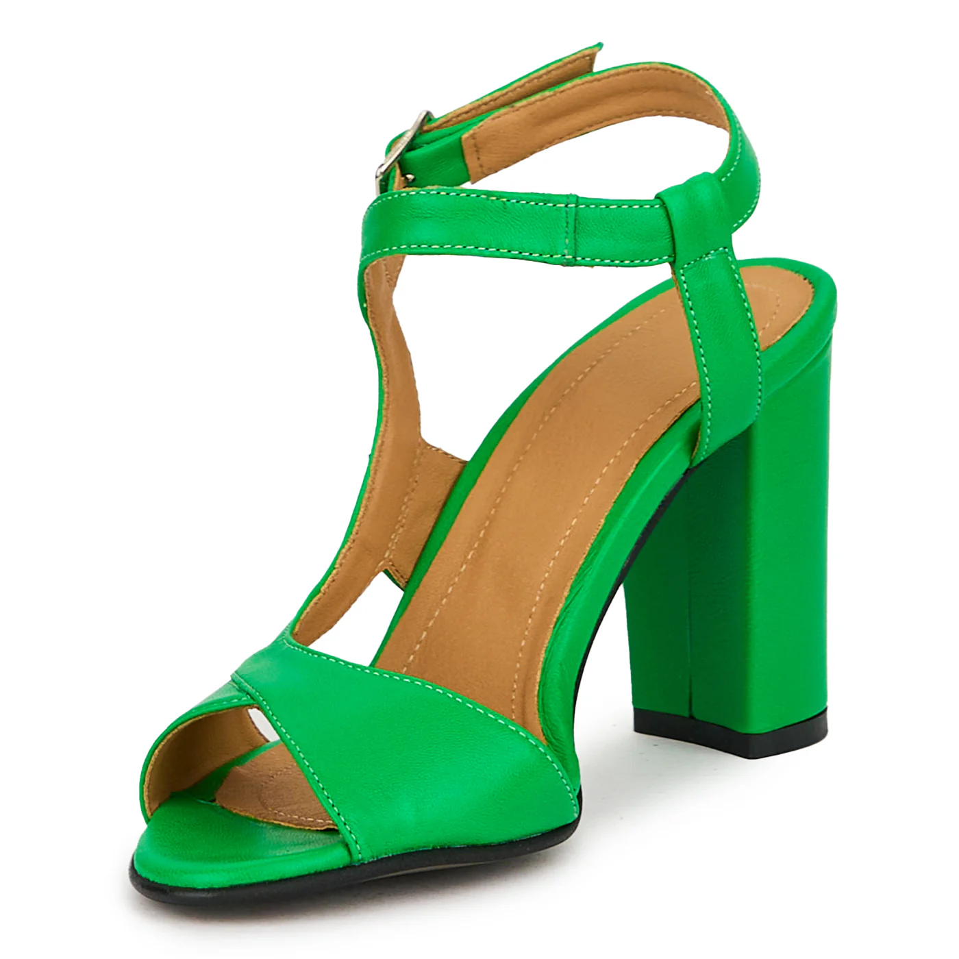 Sandale dama din piele naturala verde cu toc gros 9.5 cm 14979 - Image 3