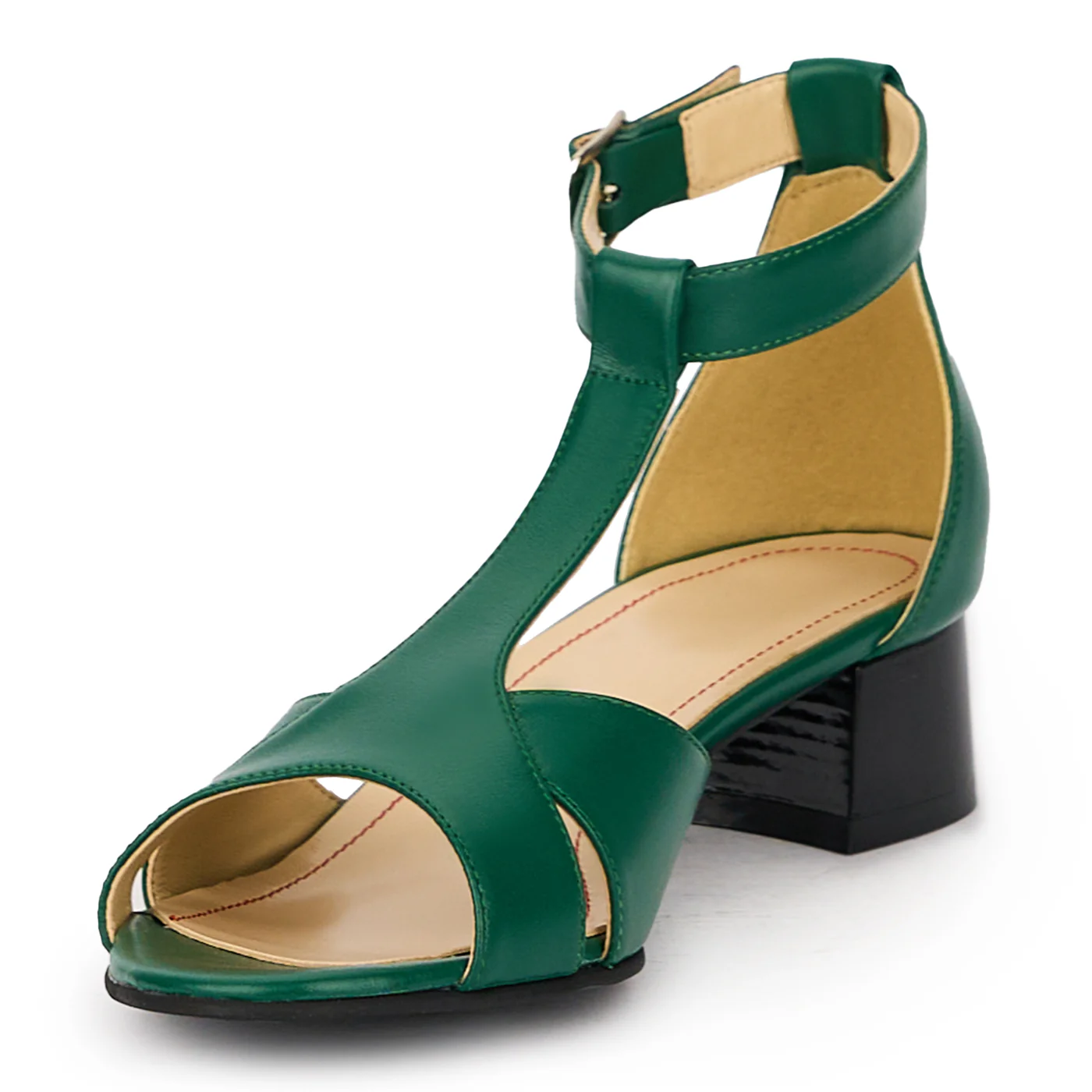 Sandale dama din piele naturala verde cu toc mic 4 cm 16297 - Image 3