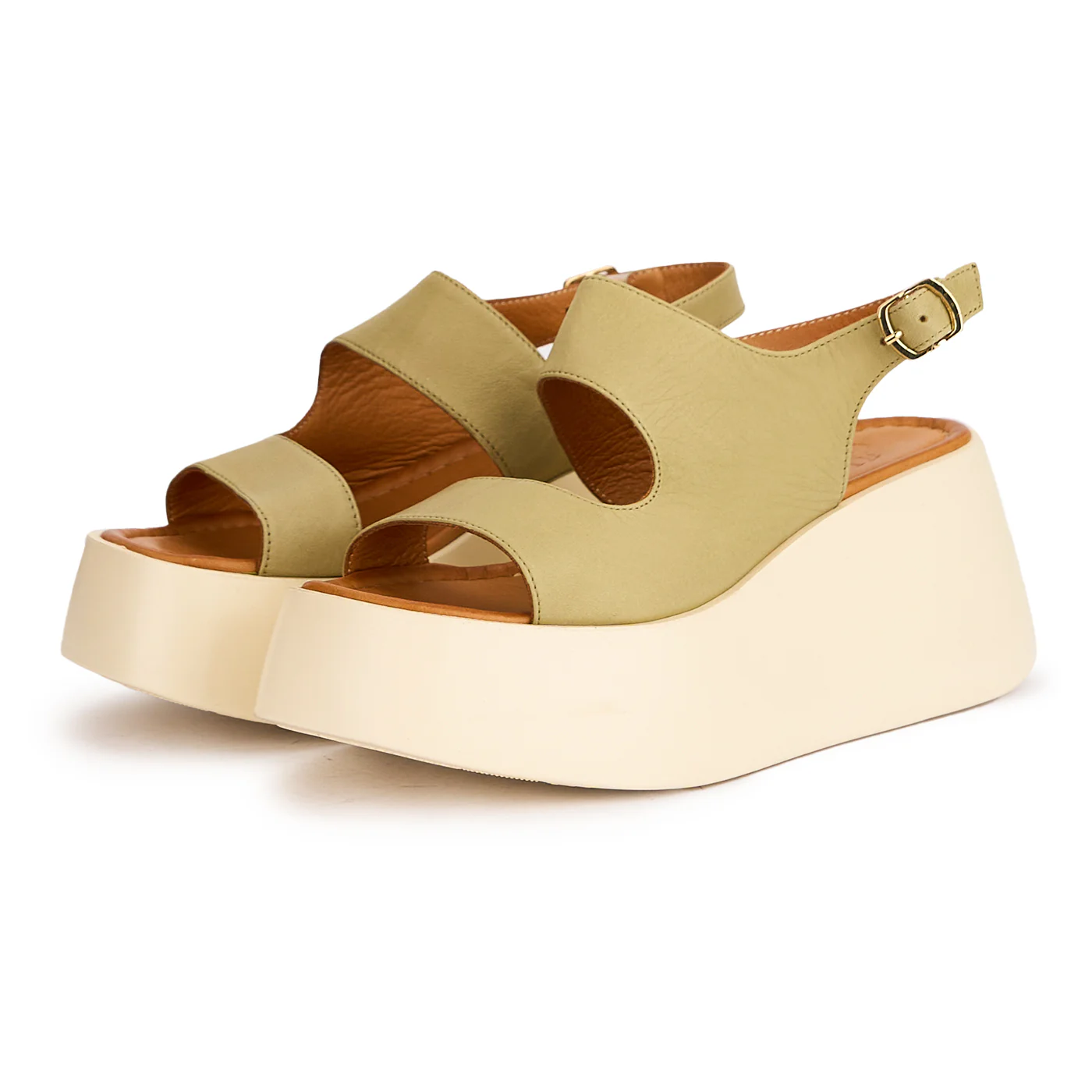 Sandale dama din piele naturala verde-kaki cu talpa inalta 7.5 cm 16334 - Image 3