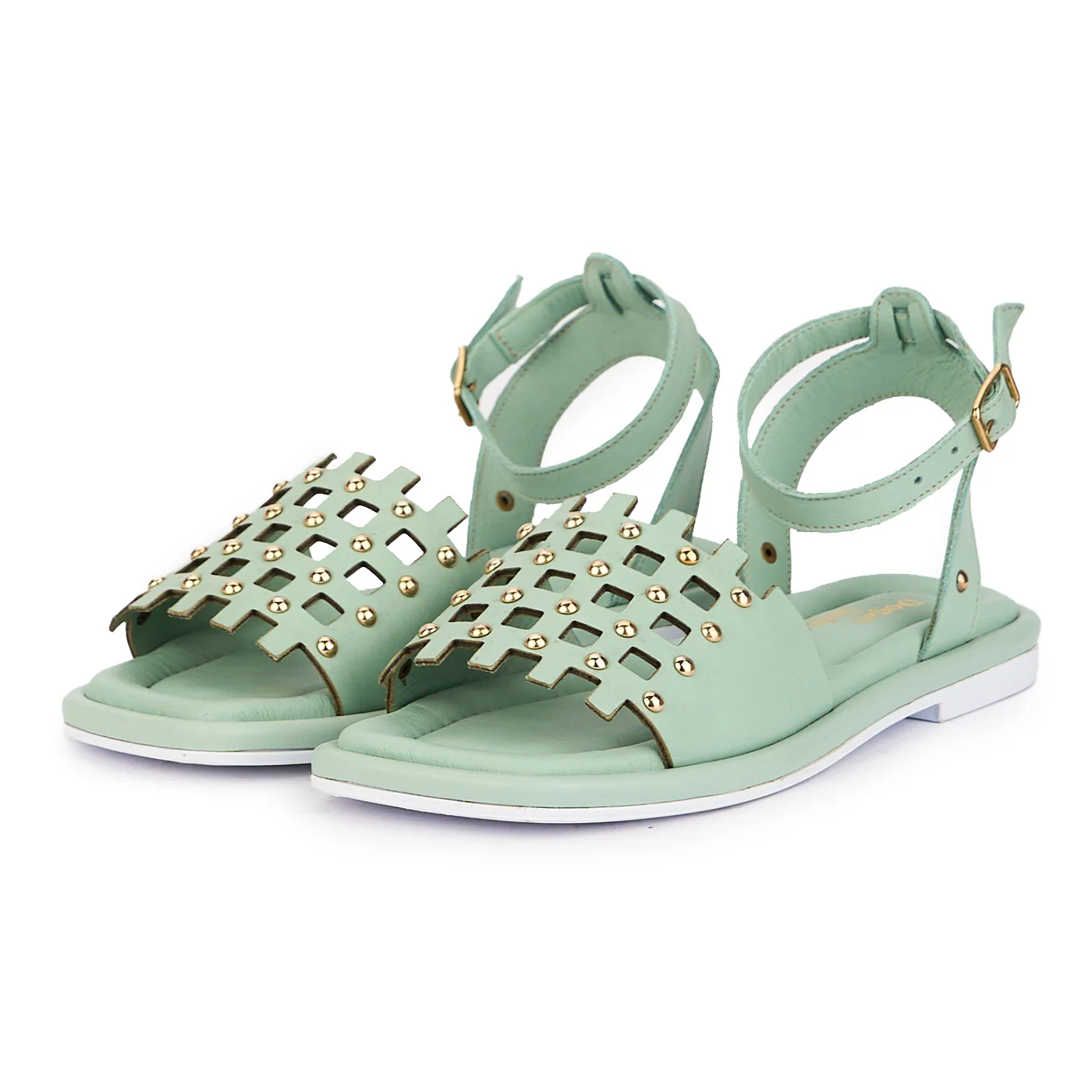 Sandale dama din piele naturala verde-menta cu talpa joasa 16096 - Image 3