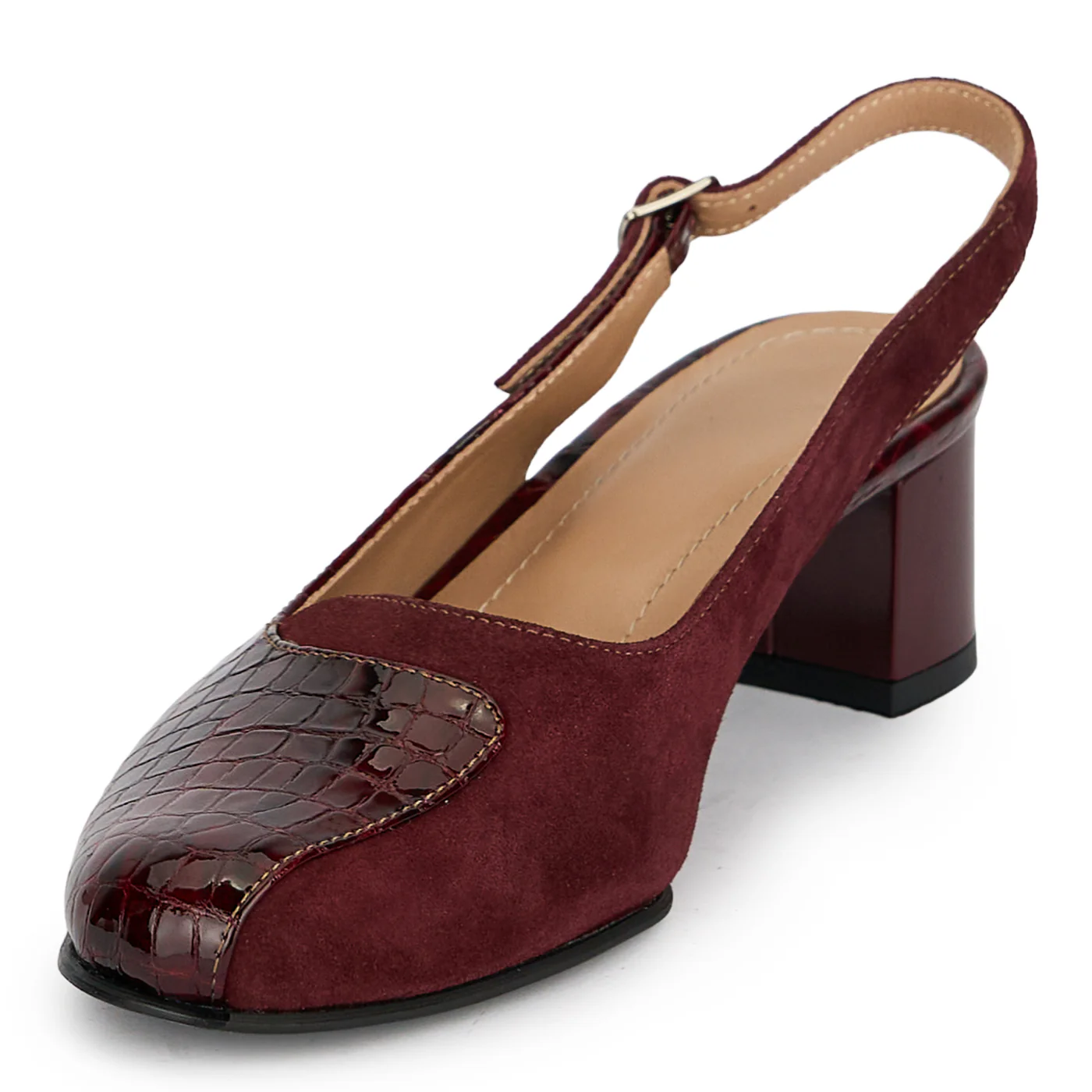 Sandale dama din piele naturala visinie cu toc gros 4.5 cm 19490 - Image 3