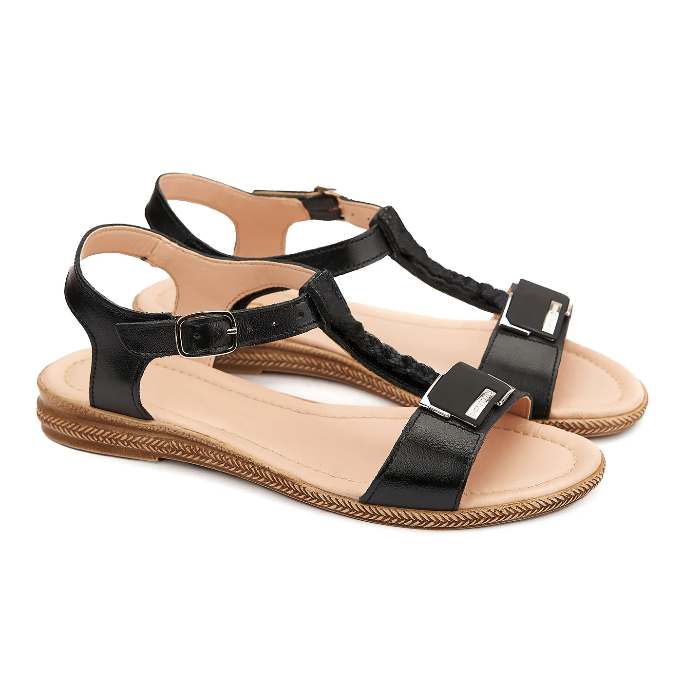 Sandale dama din piele neagra cu toc mic 2166