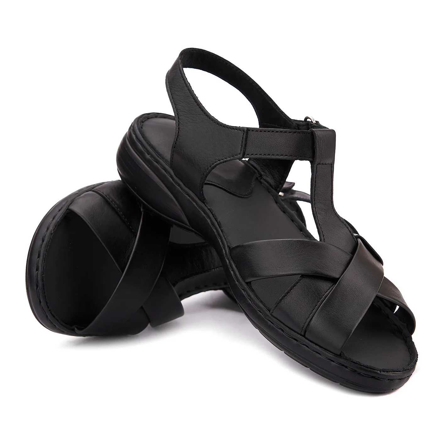 Sandale dama din piele neagra fara toc 2117 - Image 4