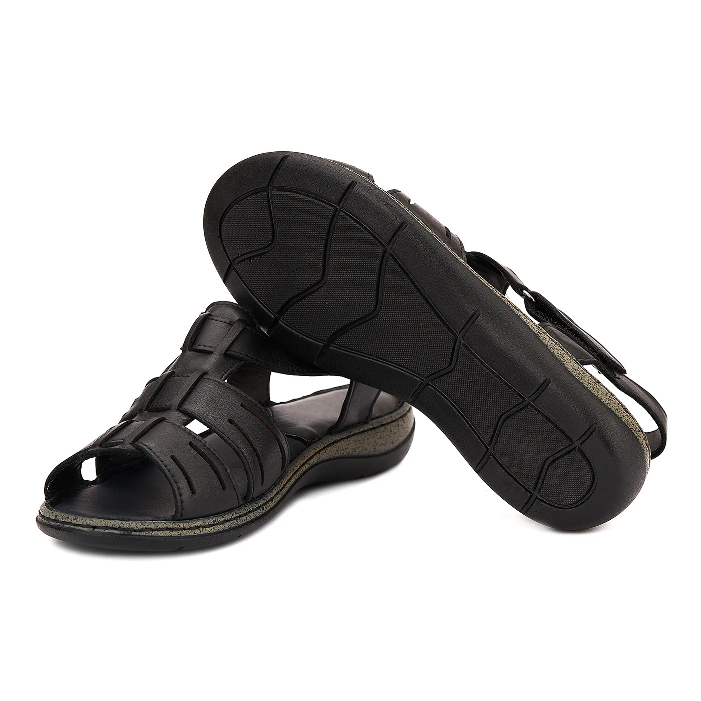 Sandale dama din piele neagra fara toc 2175 - Image 3