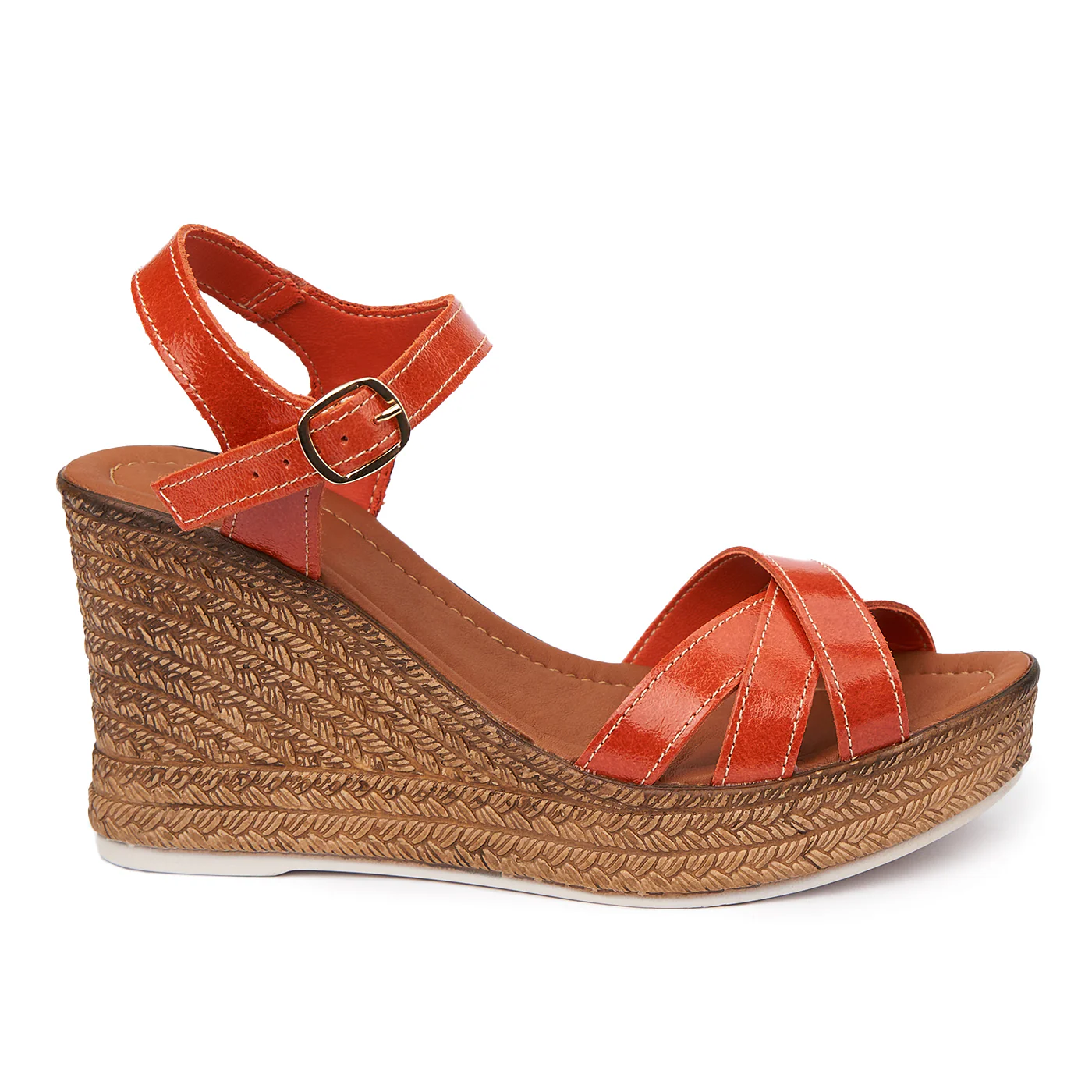 Sandale dama din piele orange cu platforma 2505