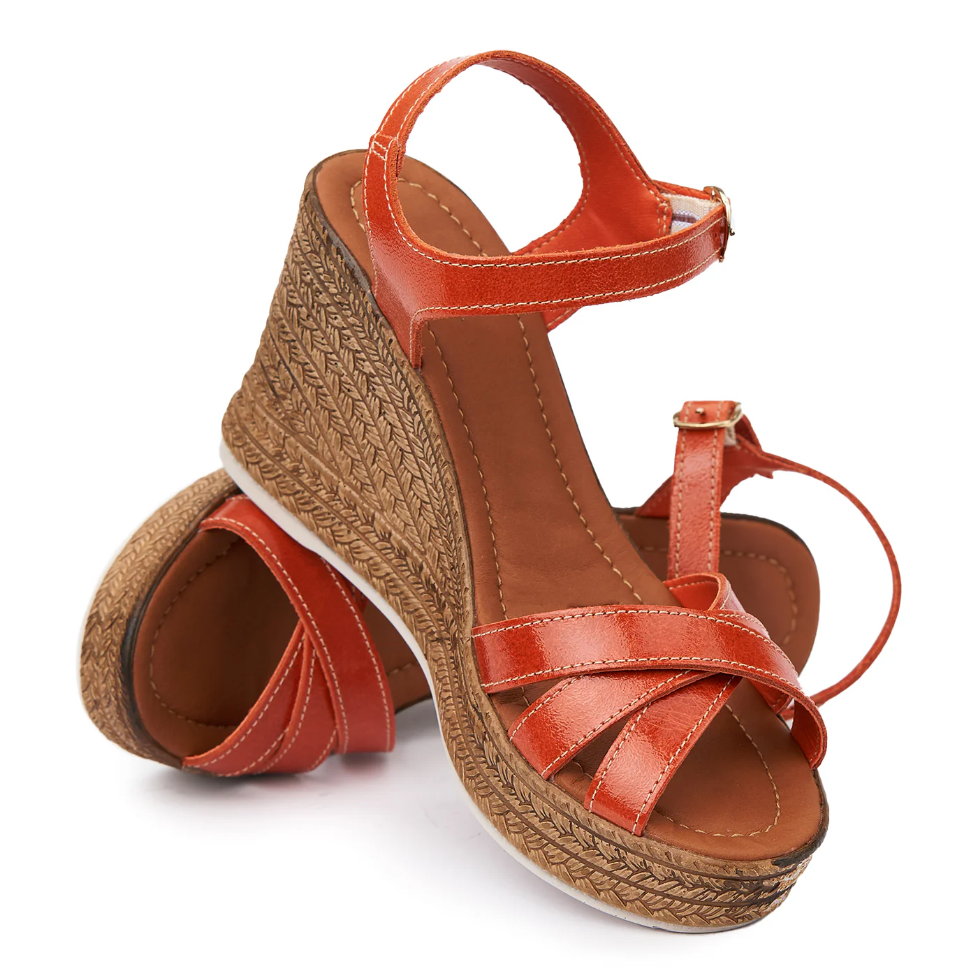 Sandale dama din piele orange cu platforma 2505 - Image 4