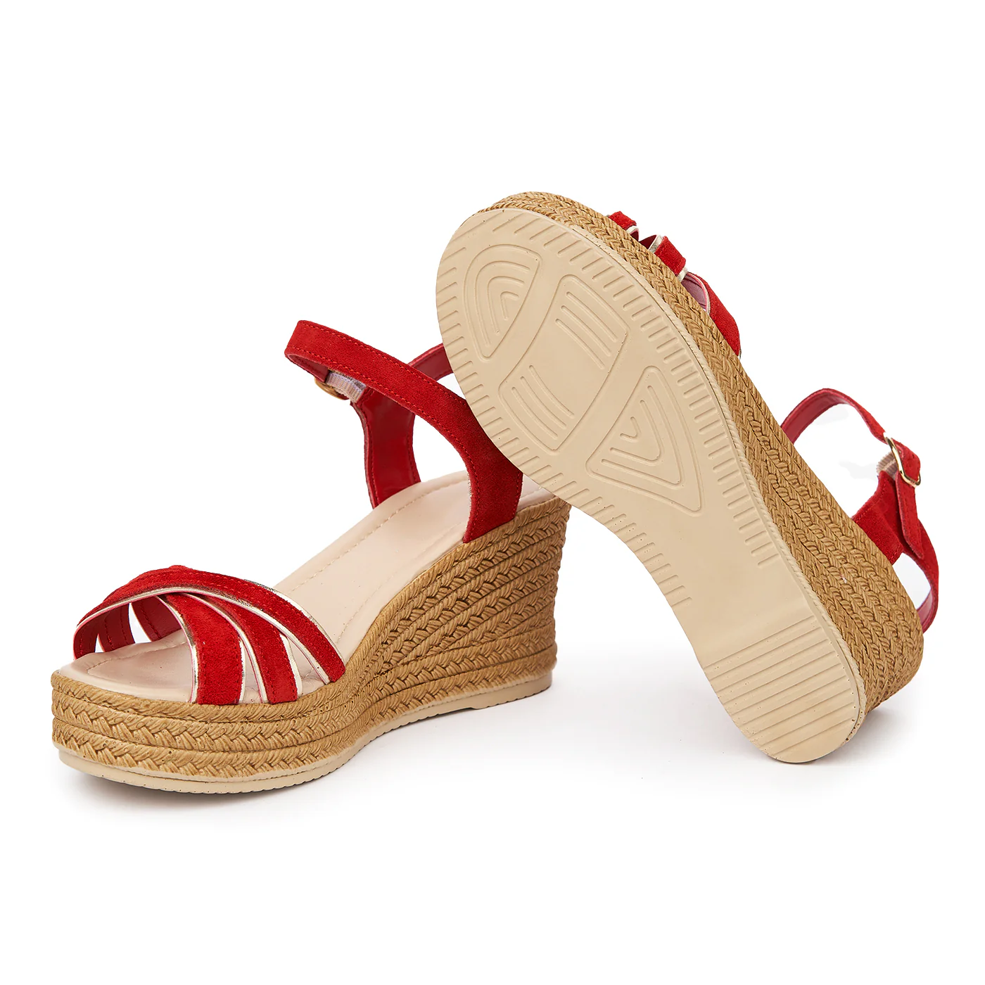 Sandale dama din piele rosie cu platforma 2401 - Image 3