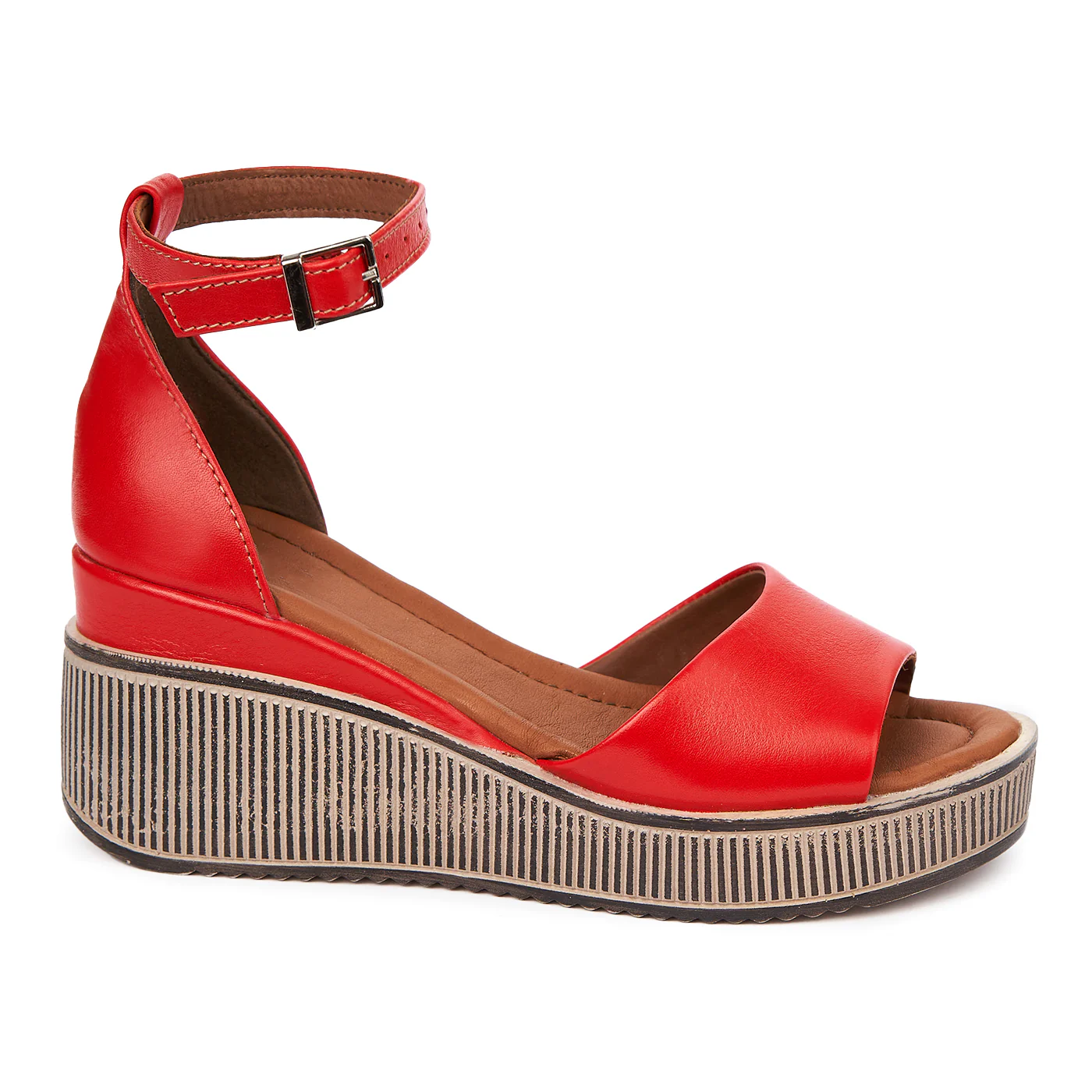 Sandale dama din piele rosie cu platforma 2404