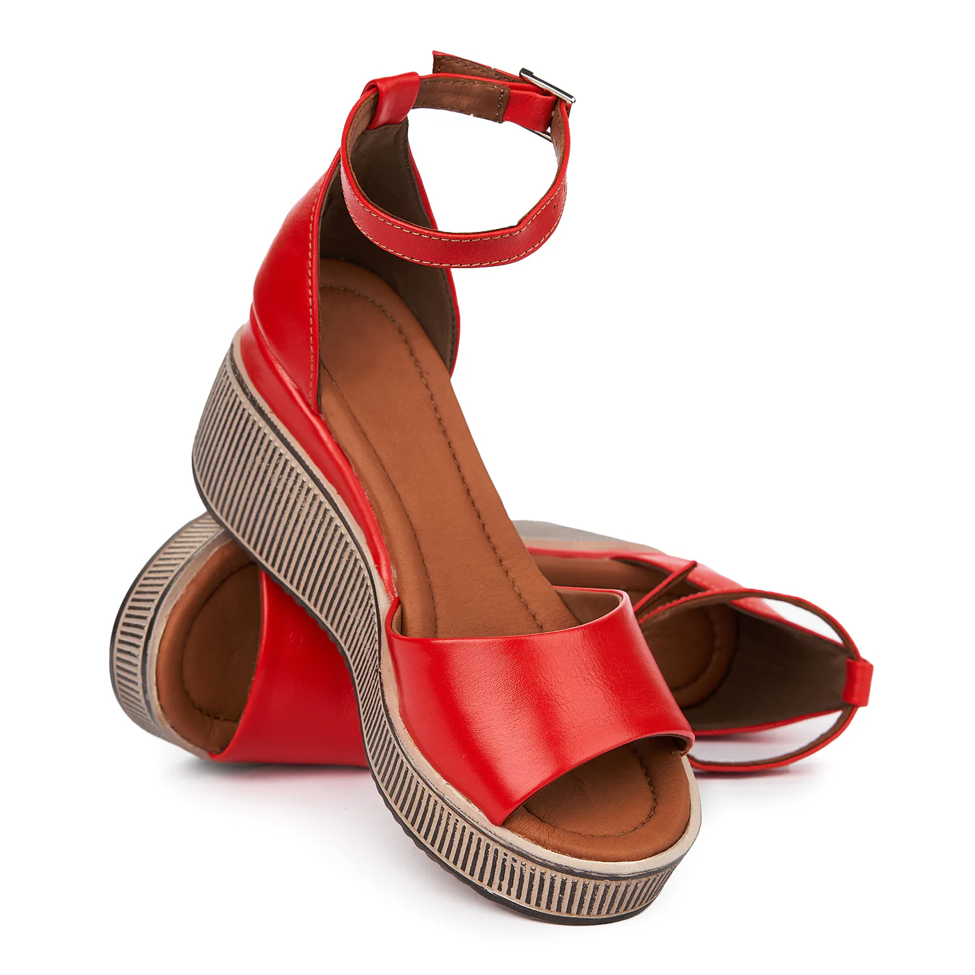 Sandale dama din piele rosie cu platforma 2404 - Image 4