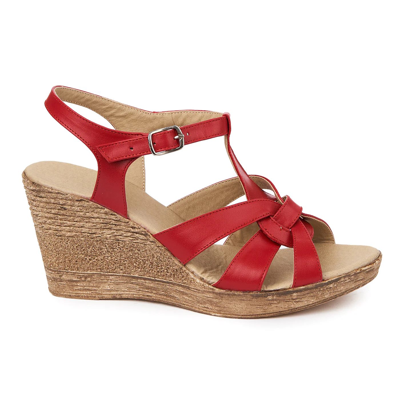 Sandale dama din piele rosie cu platforma 2429