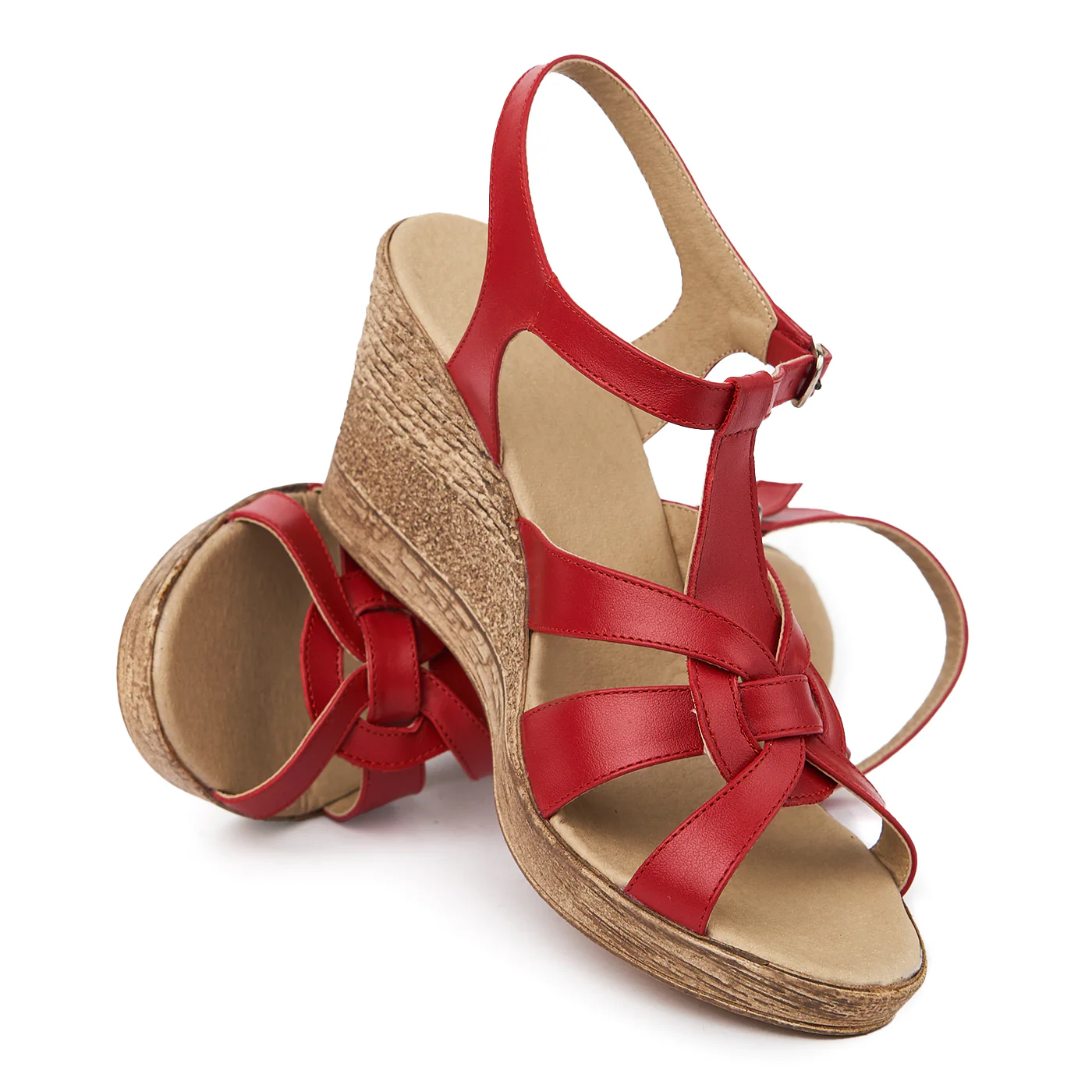 Sandale dama din piele rosie cu platforma 2429 - Image 4