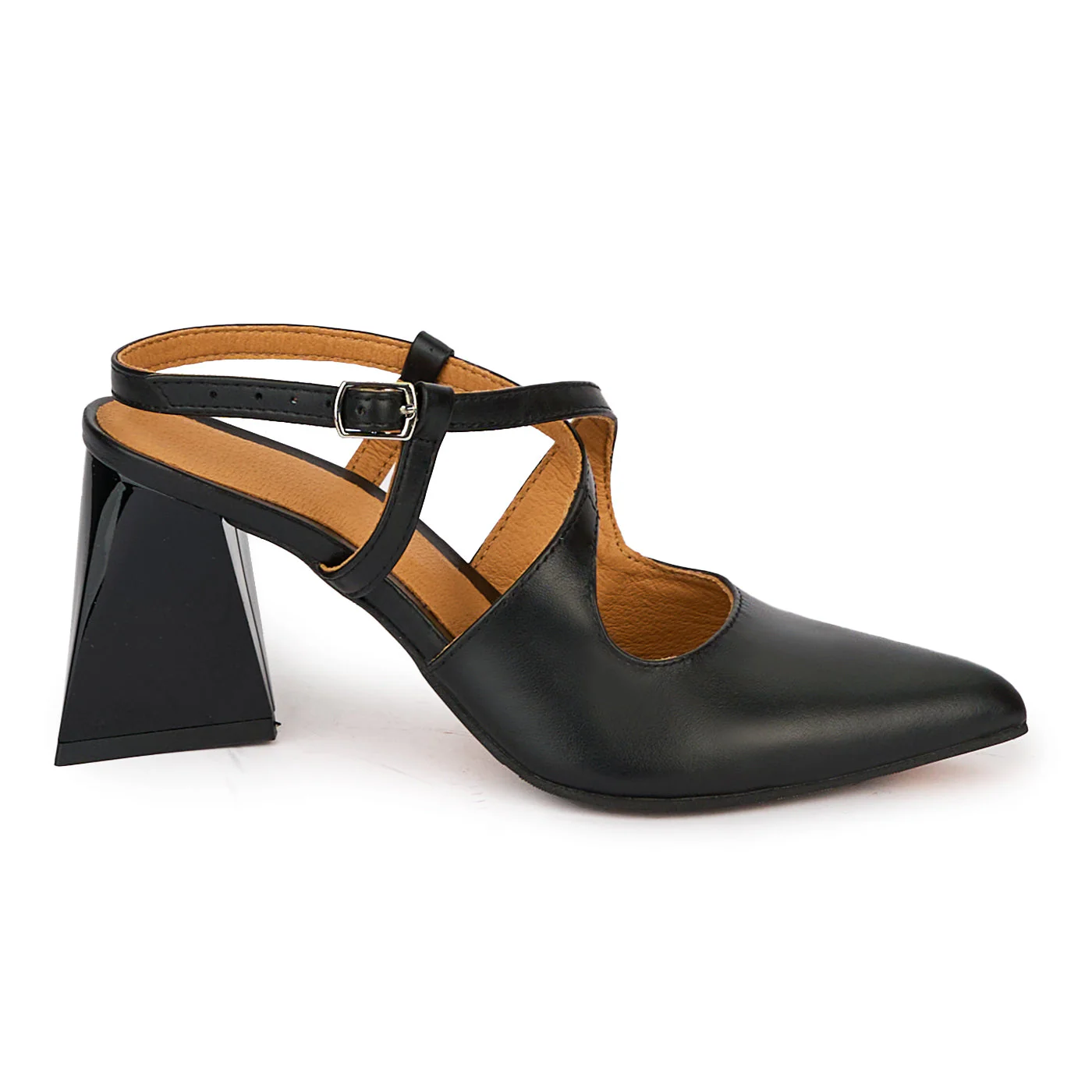 Sandale elegante dama din piele naturala neagra cu toc gros 7.5 cm 18305