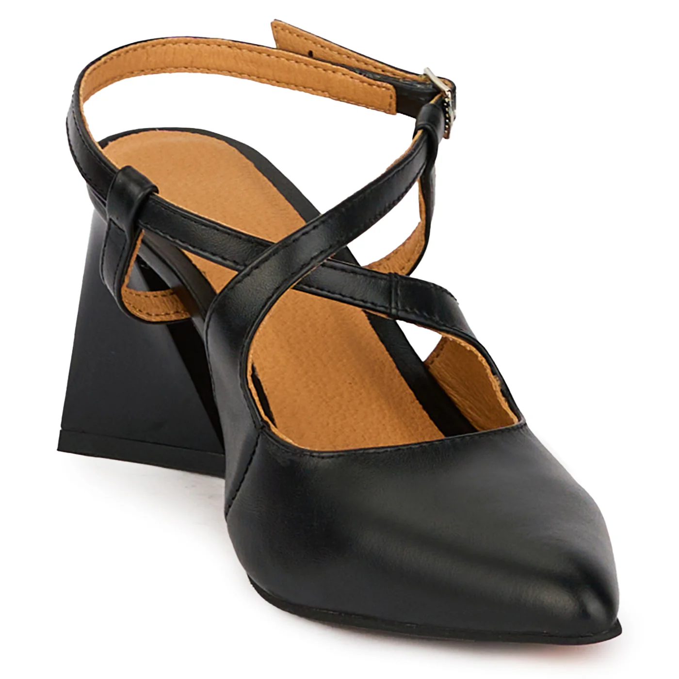 Sandale elegante dama din piele naturala neagra cu toc gros 7.5 cm 18305 - Image 3