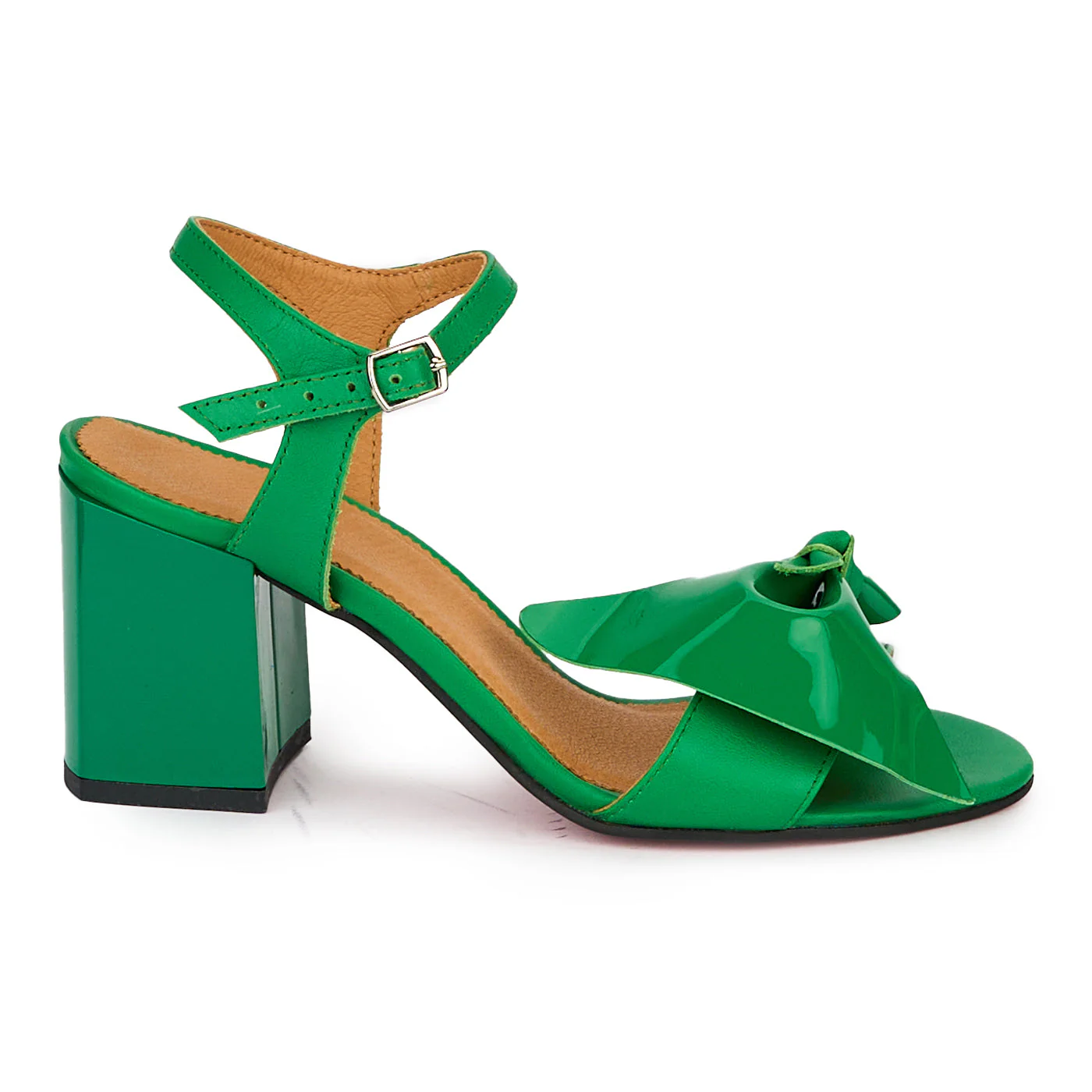 Sandale elegante dama din piele naturala verde cu toc gros 7.5 cm 18301