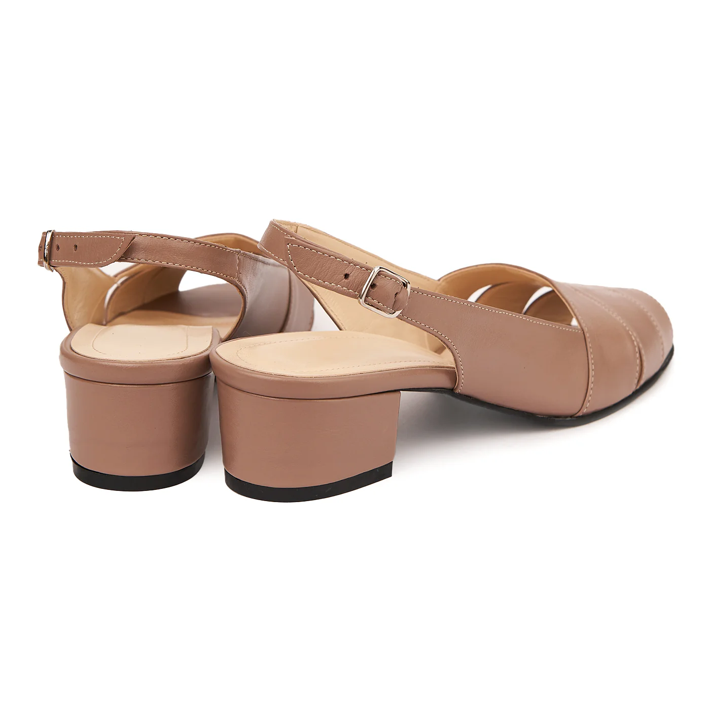 Sandale elegante din piele naturala bej cu toc mic 5529 - Image 2