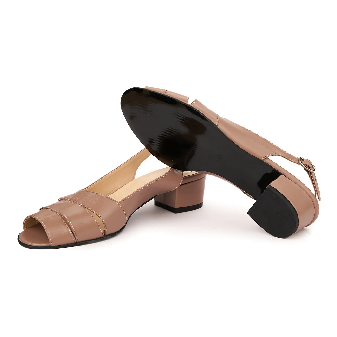 Sandale elegante din piele naturala bej cu toc mic 5529 - Image 3