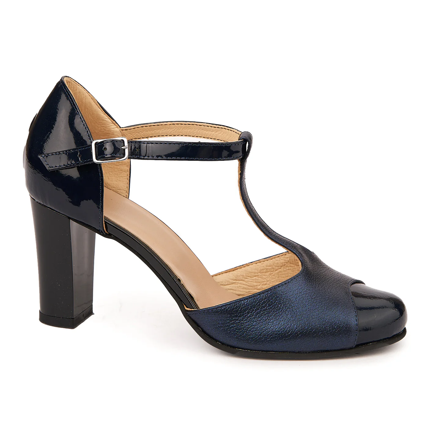 Sandale elegante din piele naturala bleumarin cu toc gros 5523