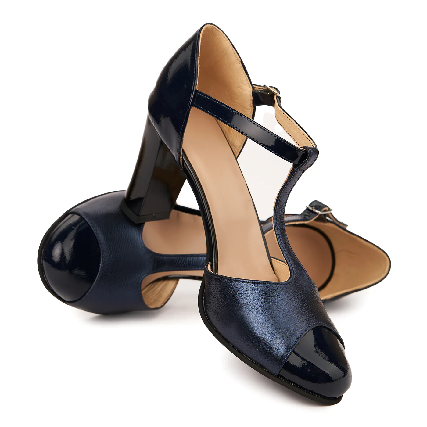 Sandale elegante din piele naturala bleumarin cu toc gros 5523 - Image 4