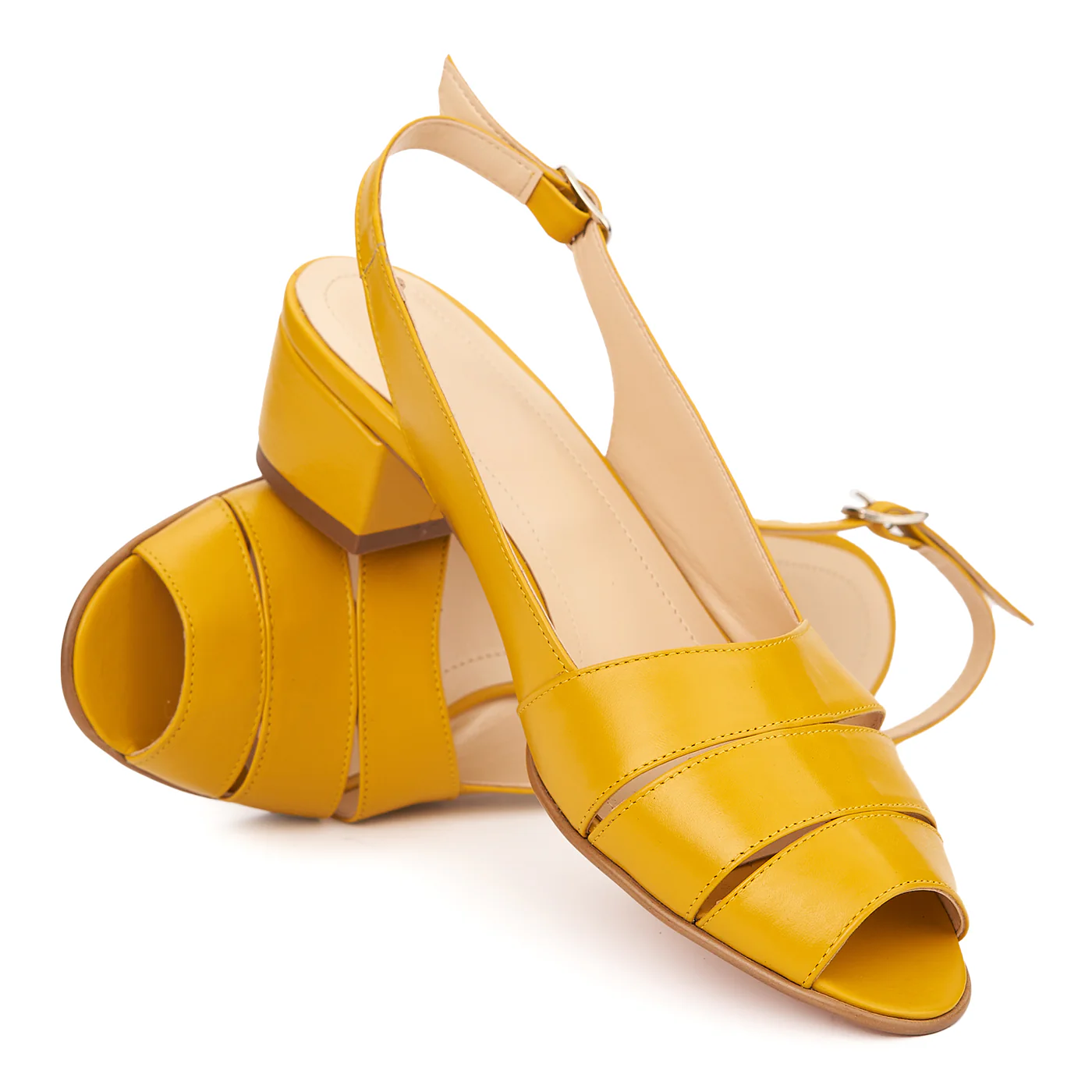 Sandale elegante din piele naturala galbena cu toc mic 5532 - Image 4