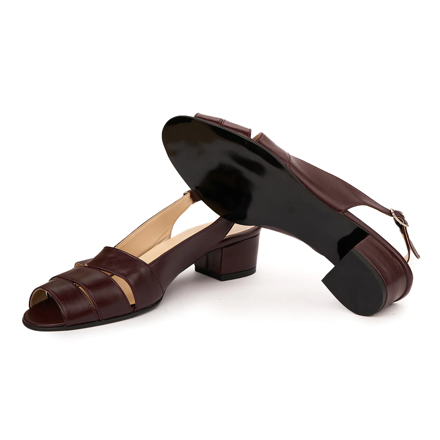 Sandale elegante din piele naturala grena cu toc mic 5526 - Image 3