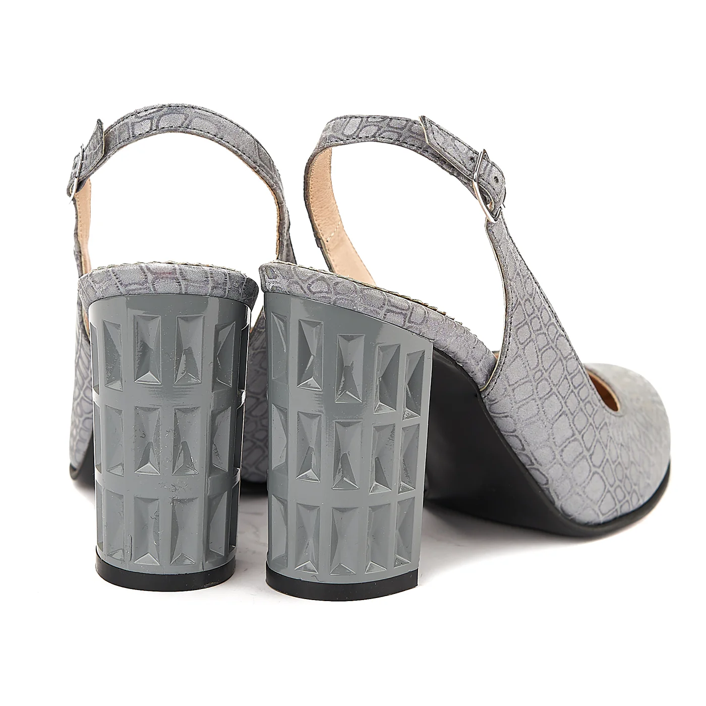 Sandale elegante din piele naturala gri cu toc gros 5048 - Image 2