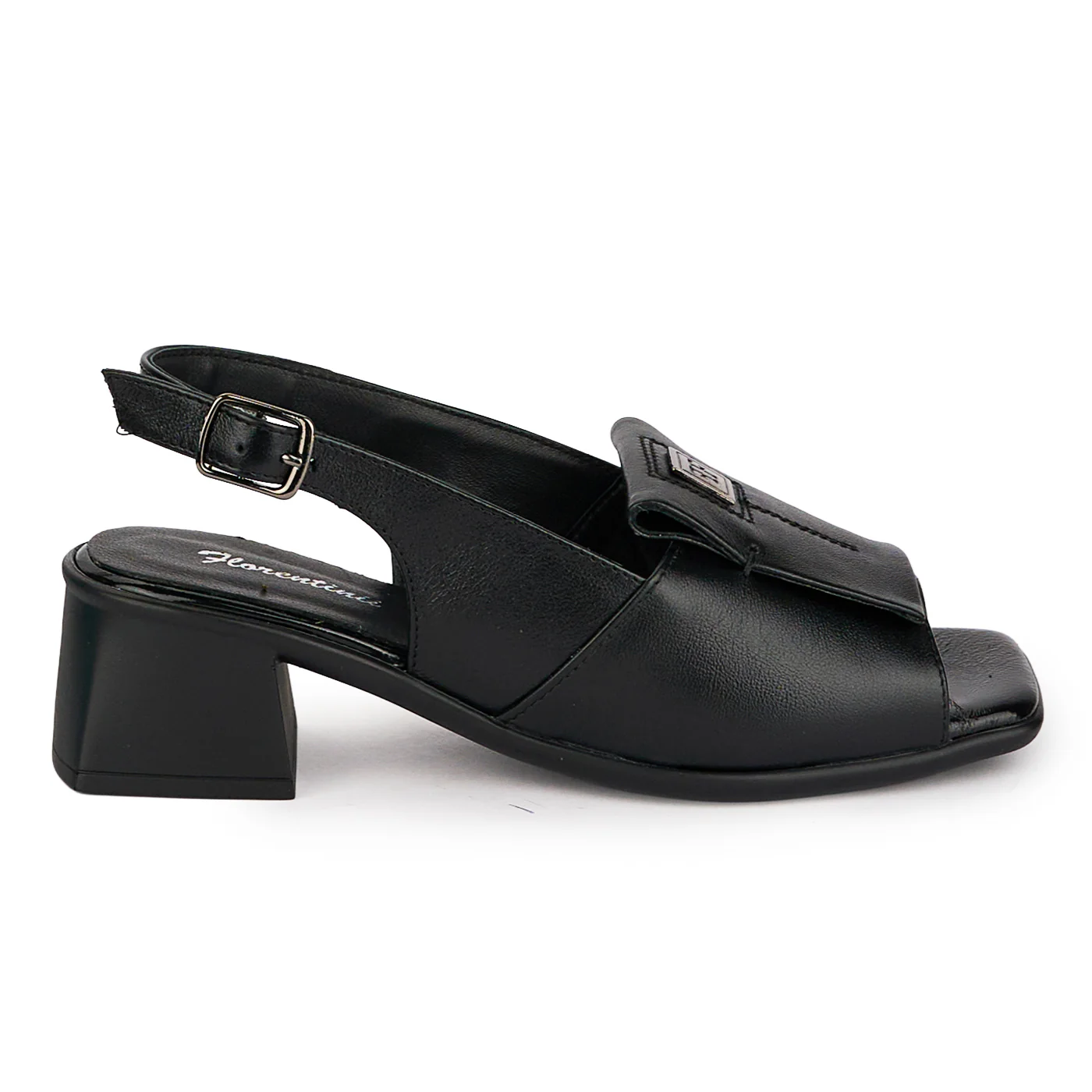 Sandale elegante din piele naturala neagra cu toc gros 4,5 cm 18659