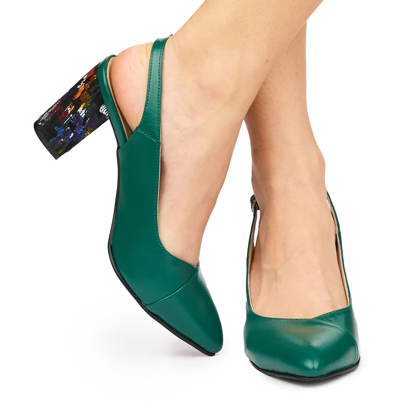 Sandale elegante din piele naturala verde cu toc gros 5820 - Image 3