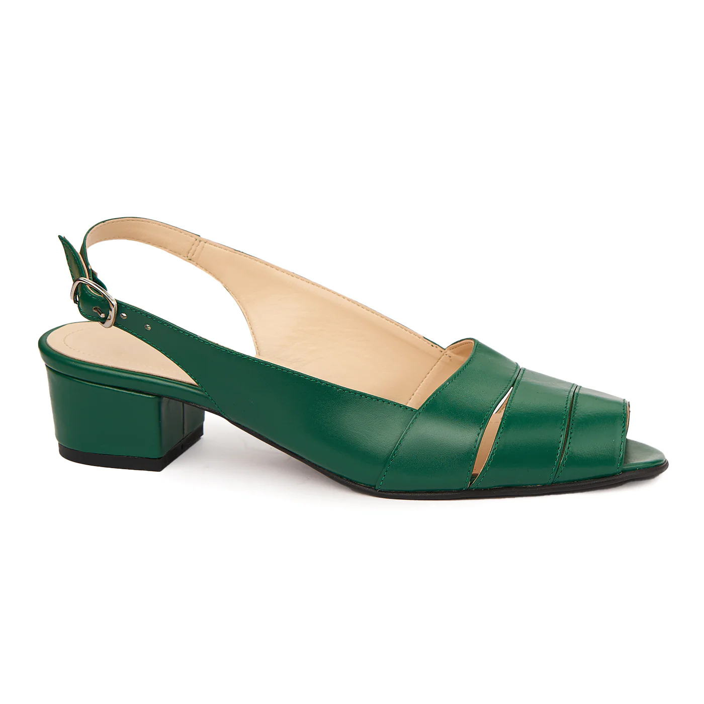 Sandale elegante din piele naturala verde cu toc mic 5528