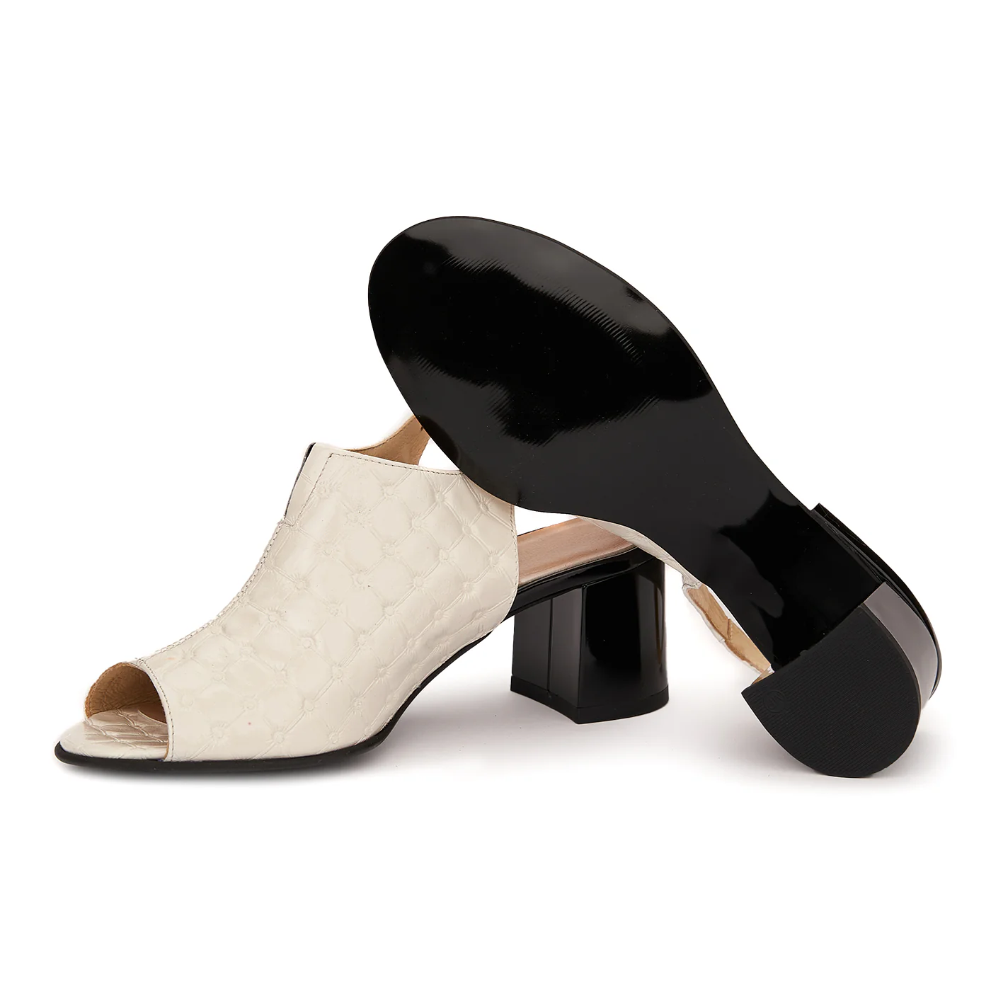 Sandale elegante toc gros din piele naturala bej 5518 - Image 3